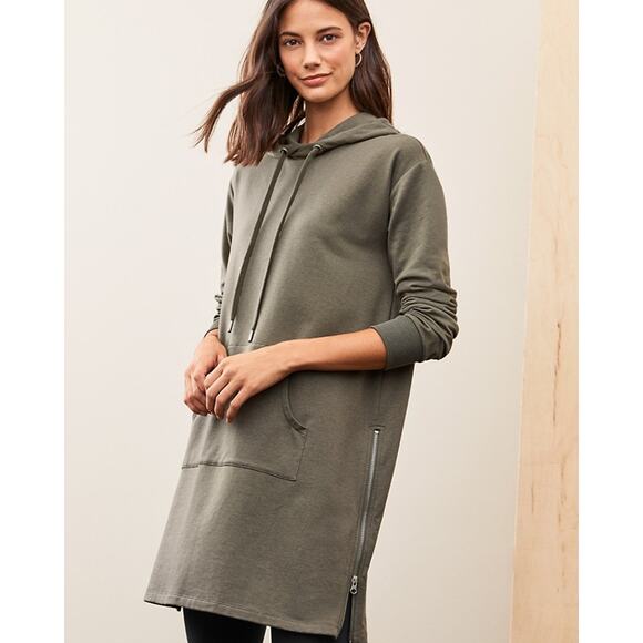 Garnet Hill Trainer Hooded Dress Olive Green Hoodie Oversized Womens - Picture 1 of 5